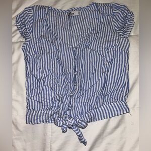 Hollister Blue and White Striped Button-Down Top Blouse Women’s XS